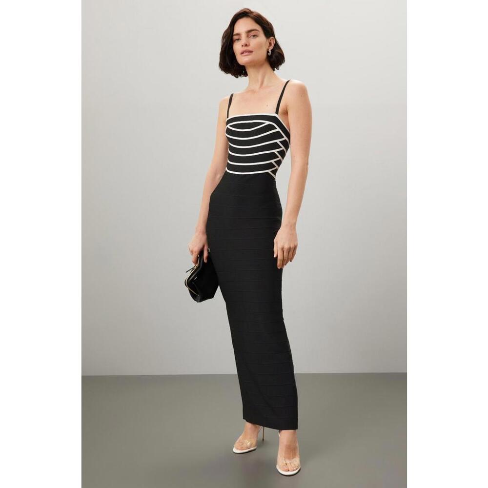 Hervé Léger Striped Bandage Gown Black Size M Discoloration
